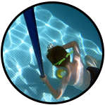 Enfant Perche fond piscine apprendre à nager